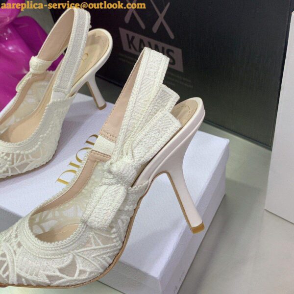 Replica Dior J'Adior Slingback Pumps 100mm In White Macrame Cotton 8