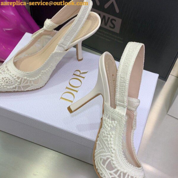 Replica Dior J'Adior Slingback Pumps 100mm In White Macrame Cotton 9