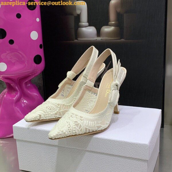 Replica Dior J'Adior Slingback Pumps 100mm In White Macrame Cotton 10