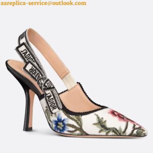 Replica Dior J'Adior Slingback Pumps 100mm In White Petites Fleurs Embroidered Cotton 2