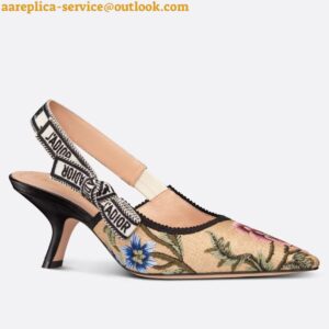 Replica Dior J'Adior Slingback Pumps 65mm In Beige Petites Fleurs Embroidered Raffia