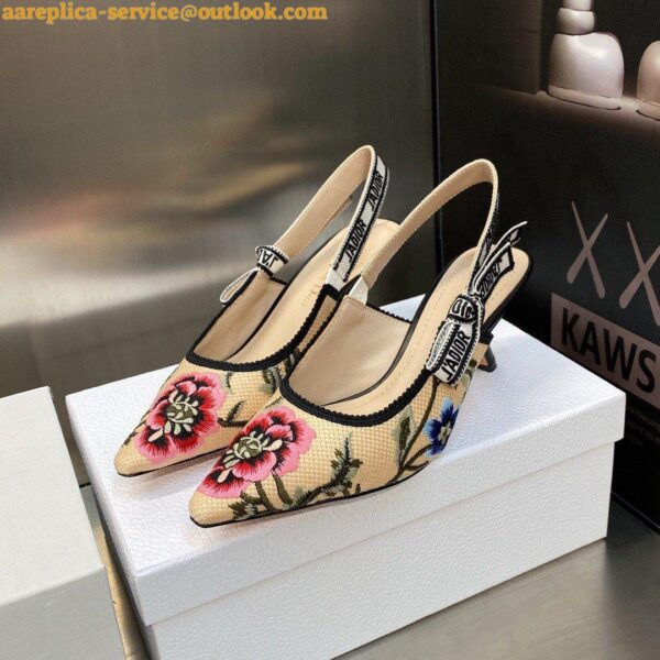 Replica Dior J'Adior Slingback Pumps 65mm In Beige Petites Fleurs Embroidered Raffia 3