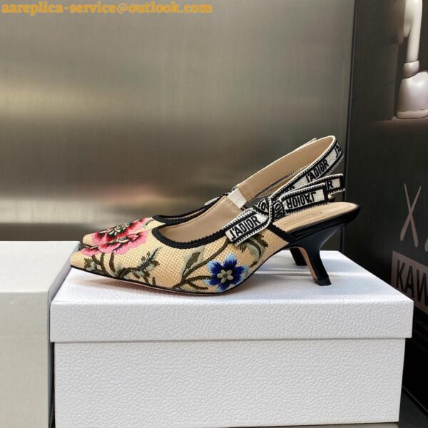 Replica Dior J'Adior Slingback Pumps 65mm In Beige Petites Fleurs Embroidered Raffia 5