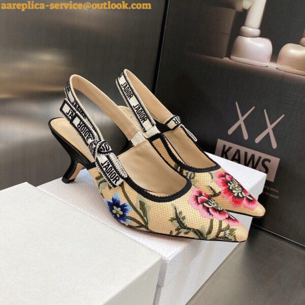 Replica Dior J'Adior Slingback Pumps 65mm In Beige Petites Fleurs Embroidered Raffia 7