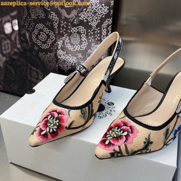 Replica Dior J'Adior Slingback Pumps 65mm In Beige Petites Fleurs Embroidered Raffia 8