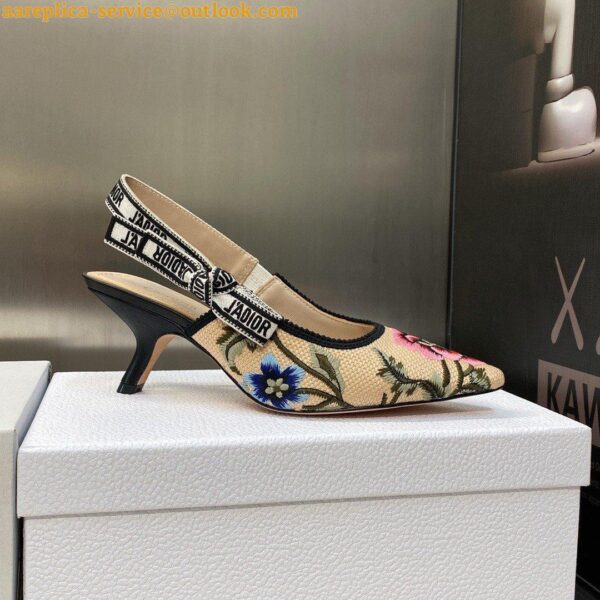 Replica Dior J'Adior Slingback Pumps 65mm In Beige Petites Fleurs Embroidered Raffia 9