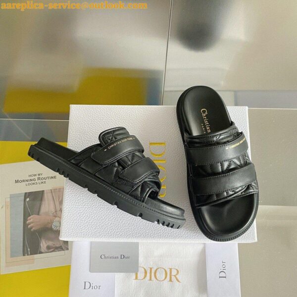 Replica DIor Dio(r)evolution Slides Sandals In Black Cannage Calfskin 3