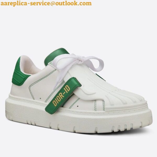 Replica Dior Dior-ID Sneakers In White Leather with Green Strap 3