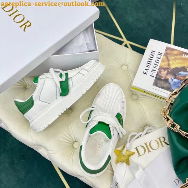 Replica Dior Dior-ID Sneakers In White Leather with Green Strap 5