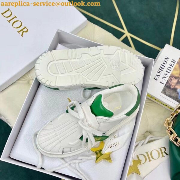 Replica Dior Dior-ID Sneakers In White Leather with Green Strap 11