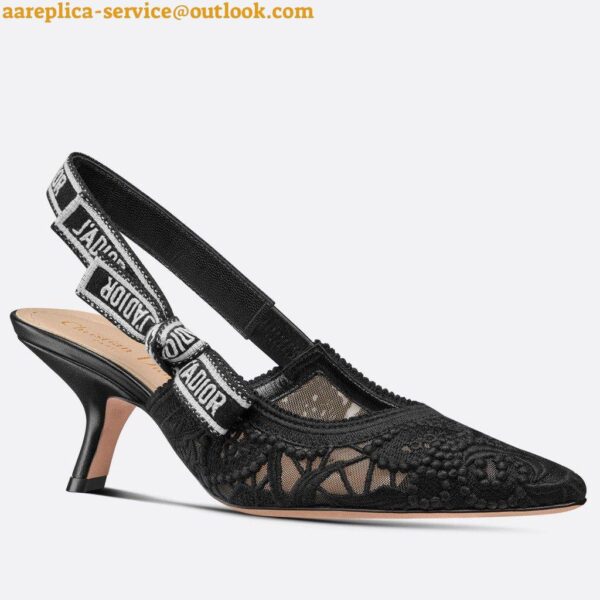 Replica Dior J'Adior Slingback Pumps 65mm In Black Macrame Embroidered Cotton 3