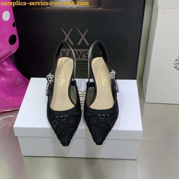 Replica Dior J'Adior Slingback Pumps 65mm In Black Macrame Embroidered Cotton 4