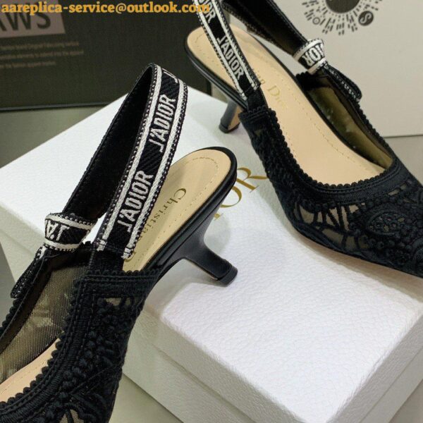 Replica Dior J'Adior Slingback Pumps 65mm In Black Macrame Embroidered Cotton 5