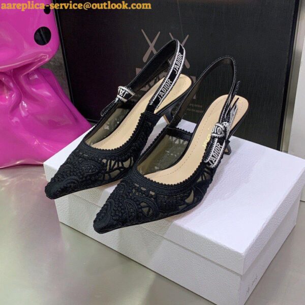 Replica Dior J'Adior Slingback Pumps 65mm In Black Macrame Embroidered Cotton 6