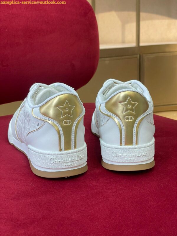 Replica Dior One Sneakers in White and Gold Oblique Perforated Calfskin 7