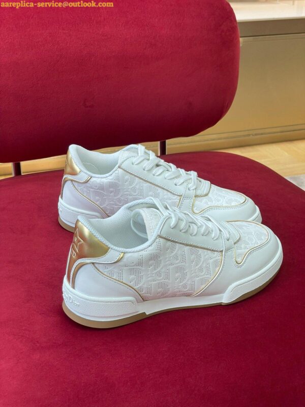 Replica Dior One Sneakers in White and Gold Oblique Perforated Calfskin 8