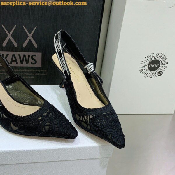 Replica Dior J'Adior Slingback Pumps 65mm In Black Macrame Embroidered Cotton 8