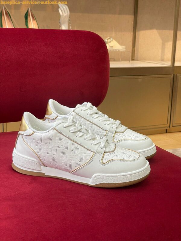 Replica Dior One Sneakers in White and Gold Oblique Perforated Calfskin 9