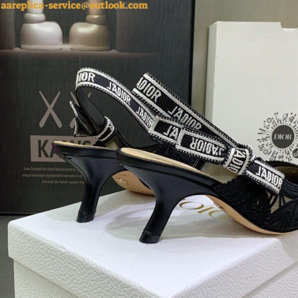 Replica Dior J'Adior Slingback Pumps 65mm In Black Macrame Embroidered Cotton 9