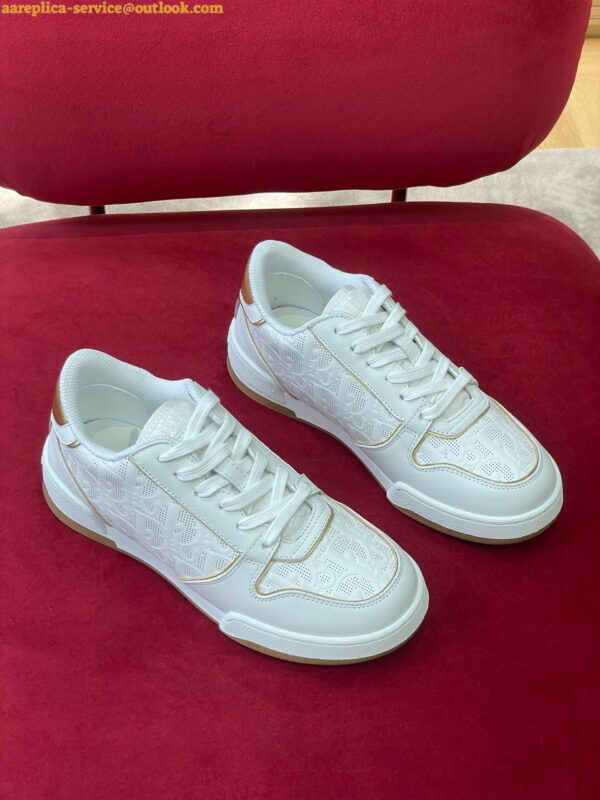 Replica Dior One Sneakers in White and Gold Oblique Perforated Calfskin 10