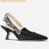 Replica Dior J'Adior Slingback Pumps 65mm In Black Macrame Embroidered Cotton