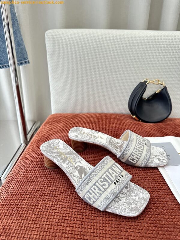 Replica Dior Dioriviera Dway Heeled 35MM Slides in Grey Toile de Jouy Sauvage Cotton 8