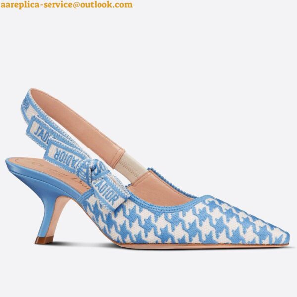 Replica Dior J'Adior Slingback Pumps 65mm In Blue Houndstooth Embroidery 3