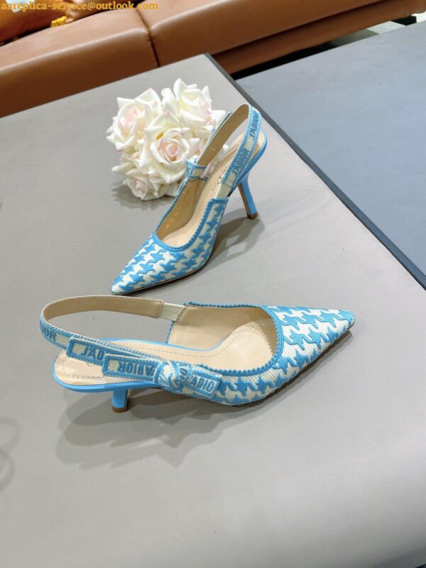 Replica Dior J'Adior Slingback Pumps 65mm In Blue Houndstooth Embroidery 5