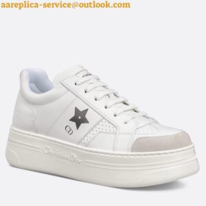 Replica Dior Star Platform Sneakers in White Calfskin with Black Star