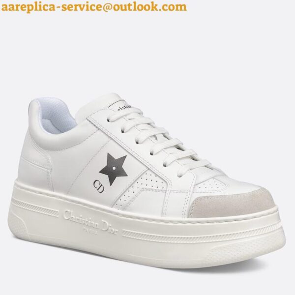 Replica Dior Star Platform Sneakers in White Calfskin with Black Star 3