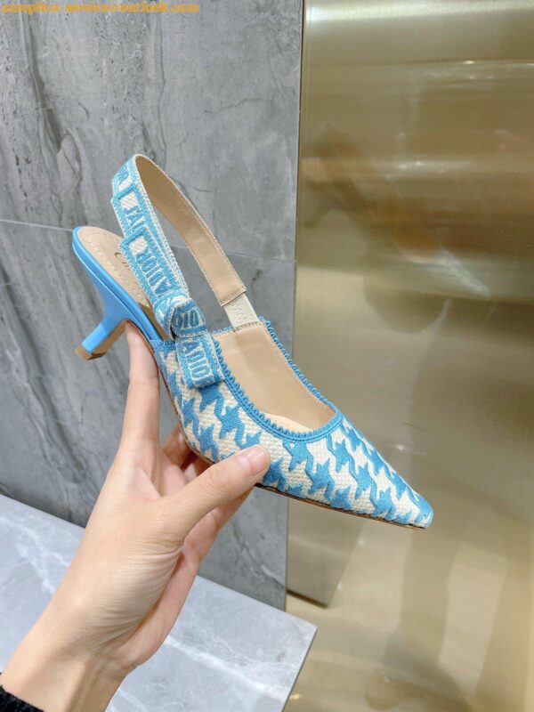 Replica Dior J'Adior Slingback Pumps 65mm In Blue Houndstooth Embroidery 6