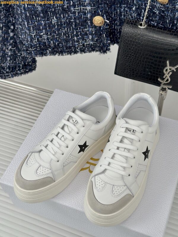 Replica Dior Star Platform Sneakers in White Calfskin with Black Star 5