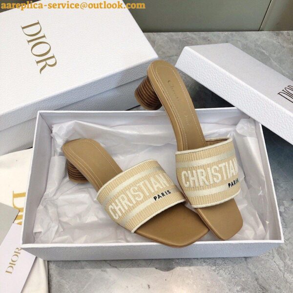 Replica Dior Dioriviera Dway Heeled 35MM Slides in Raffia and White Cotton 7