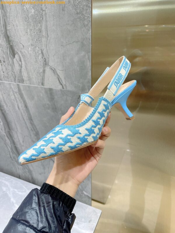 Replica Dior J'Adior Slingback Pumps 65mm In Blue Houndstooth Embroidery 7