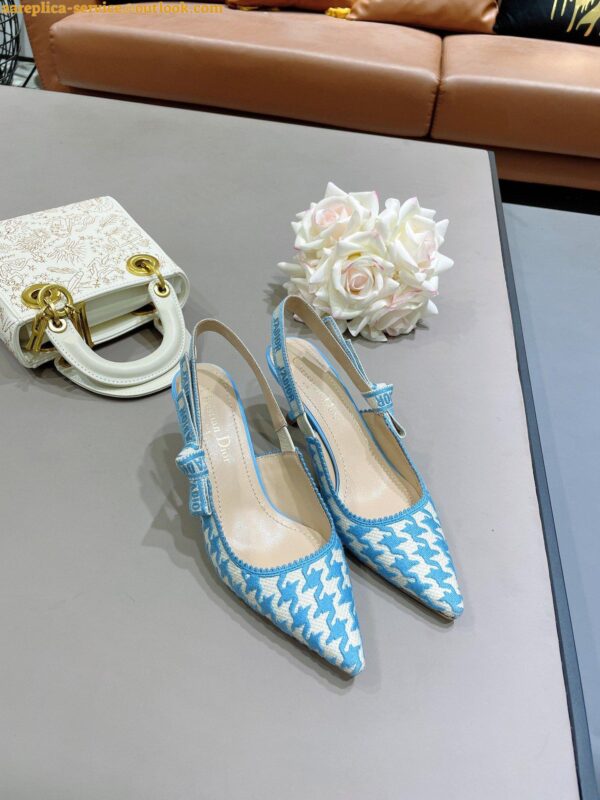 Replica Dior J'Adior Slingback Pumps 65mm In Blue Houndstooth Embroidery 8