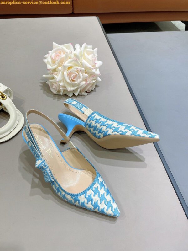 Replica Dior J'Adior Slingback Pumps 65mm In Blue Houndstooth Embroidery 10