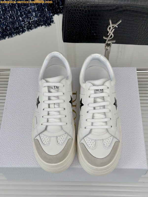 Replica Dior Star Platform Sneakers in White Calfskin with Black Star 9