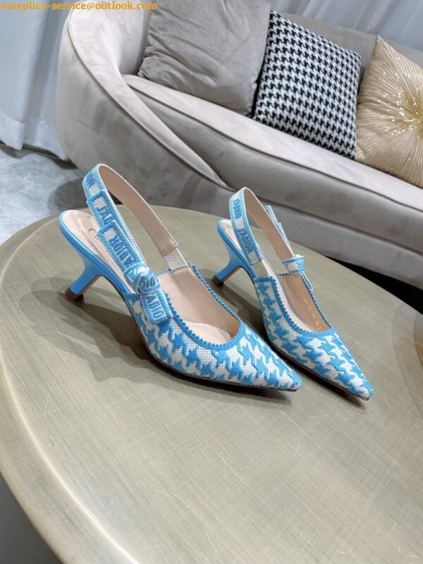 Replica Dior J'Adior Slingback Pumps 65mm In Blue Houndstooth Embroidery 11