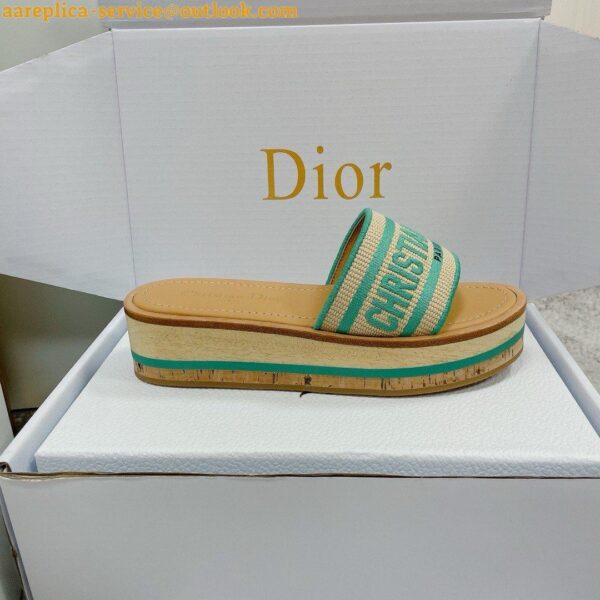 Replica Dior Dioriviera Dway Platform Slides in Raffia and Aquamarina Embroidered Cotton 5