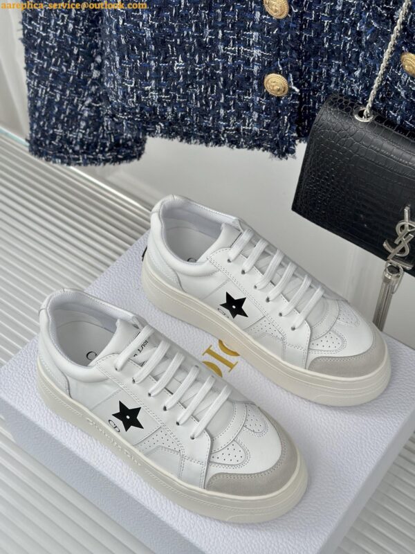 Replica Dior Star Platform Sneakers in White Calfskin with Black Star 11