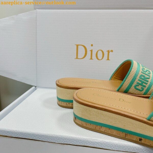 Replica Dior Dioriviera Dway Platform Slides in Raffia and Aquamarina Embroidered Cotton 7