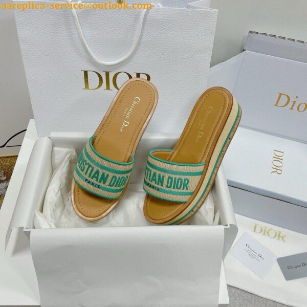 Replica Dior Dioriviera Dway Platform Slides in Raffia and Aquamarina Embroidered Cotton 8