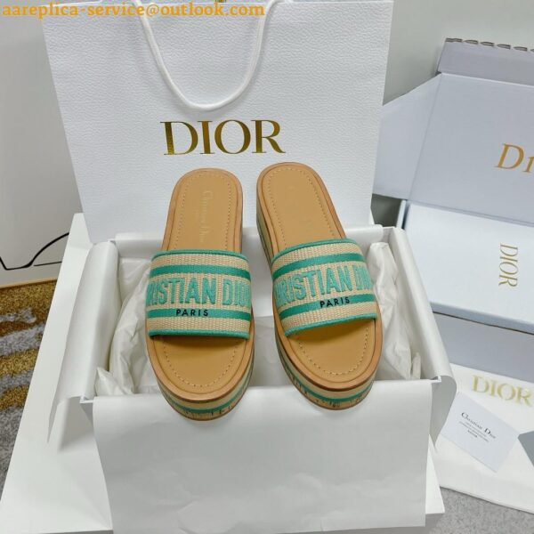 Replica Dior Dioriviera Dway Platform Slides in Raffia and Aquamarina Embroidered Cotton 9