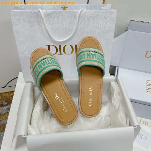 Replica Dior Dioriviera Dway Platform Slides in Raffia and Aquamarina Embroidered Cotton 12