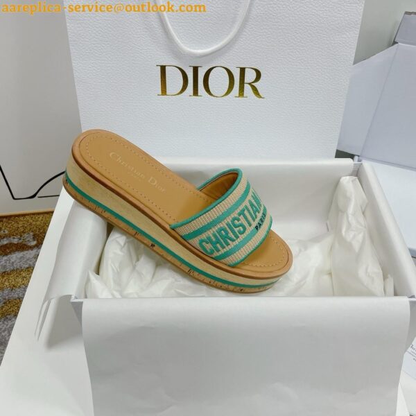 Replica Dior Dioriviera Dway Platform Slides in Raffia and Aquamarina Embroidered Cotton 13