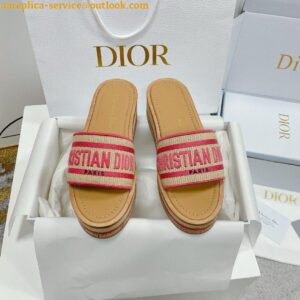 Replica Dior Dioriviera Dway Platform Slides in Raffia and Pink Embroidered Cotton