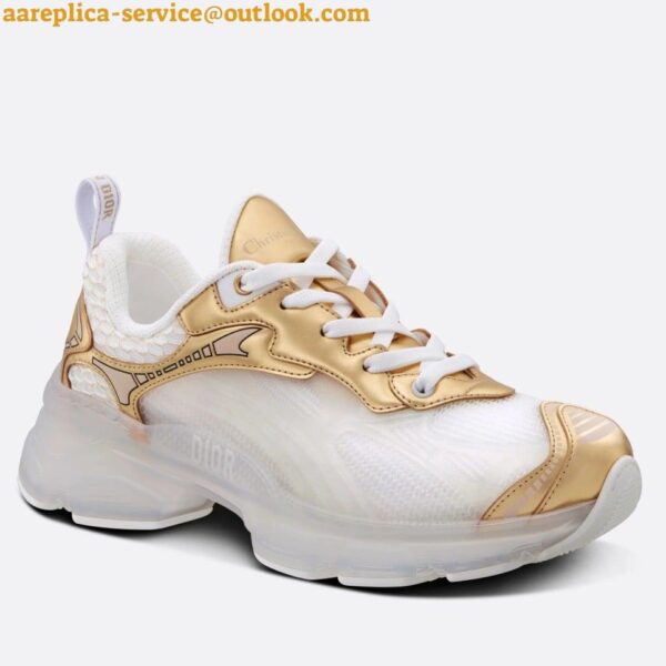 Replica Dior Vibe Sneakers In White Mesh and Gold Leather