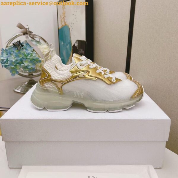 Replica Dior Vibe Sneakers In White Mesh and Gold Leather 5