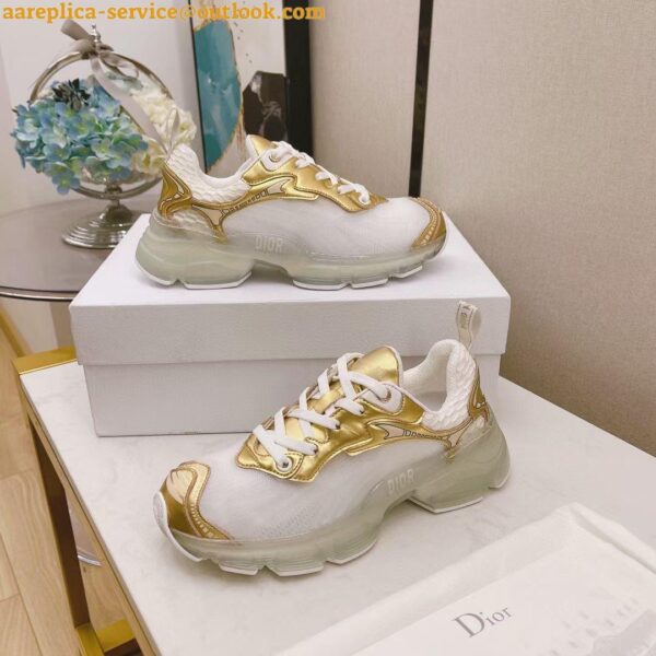 Replica Dior Vibe Sneakers In White Mesh and Gold Leather 6