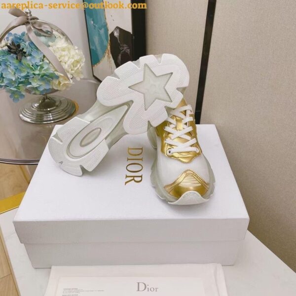 Replica Dior Vibe Sneakers In White Mesh and Gold Leather 7